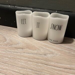 Rae Dunn "LET IT SNOW" Flameless LED Votive Candle Set of 3 | Wax Shell